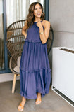 Sexy Blue Ruffled Halter Neck Sleeveless Maxi Dress Casual Women Summer Clothes Streetwear Sundress Vestido De Mujer A1228