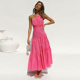 Red Boho Asymmetrical Solid Color Sexy One Shoulder Straped Bodycon Midi Dress Women Casual Summer Party Slip Dresses A1233