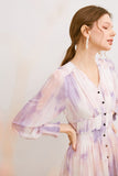 Purple Tie Dyed Spring Fall Dress Women Official Lady Maxi Dresses A-LINE Designer V-Neck Vintage Elegance Vestido De Mujer