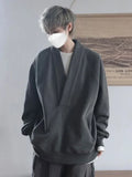 Momentlover  -  Old Money Sweatshirts Men Oversize Pullovers Sweatshirt Male Vintage Casual Japanese Streetwear V-neck Autumn Winter