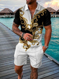 Momentlover Men's Polo Suit Fashion Men Sets Mens Solid Color Summer V-neck Zipper Short Sleeve POLO Shirt+Shorts Two Pieces Men Casual Suit