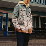 Momentlover Eyes Print Hipster Men Jackets Turn-down Collar Shirts Spring Autumn Fashion Cardigan Tops Casual Streetwear England Style