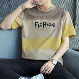 Momentlover  -  Fashion Printed O-Neck Letter Gradient T-Shirt Men's Clothing Summer New Oversized Casual Pullovers Korean Tee Shirt