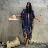 Printed V-Neck Batwing Sleeve Side Split Loose Dress For Women Clothes Plus Size Beachwear Maxi Dress Q1218