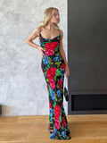 Sexy Boho Printed Slip Dress Women Summer Clothes Elegant Spaghetti Straped Side Split Open Back Maxi Dress Sundress