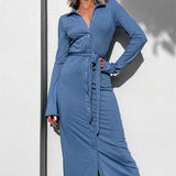 Elegant Women Long Sleeve Shirt Dress Solid Casual Buttons Up Party Dress Beach Cocktail Club Vestido Streetwear