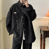 Momentlover -   Fashion Men Spring Autumn Long Sleeve Pocket Shirts Mens Streetwear Oversized Shirts Male Button Up Baggy Blouses H762
