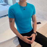 Momentlover -  Summer New Men Fitness Short Sleeve Leisure Round Collar Slim Fit T-shirts Male Fashion Korean Solid Color Tops Shirts L18