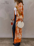 Printed Fringed Long Kimono Dress Bikini Wrap Cover-Ups Plus Size Women Summer Clothes Beach Wear Swim Suit Cover Up A1098