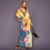 Quick-Drying Bohemian Printed Loose Summer Beach Dress Moroccan Kaftan Women Plus Size Beachwear Tassel Midi Dress Q897