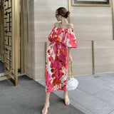 Slash Neck Beach Style Maxi Dress for Women Summer Puff Sleeve Plus Size Vintage Ankle-Length Dresses Ladies Elegant