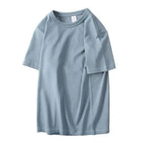 Momentlover  -  Summer Japanese Heavy Cotton T-shirt Men's Brushed Round Neck Thick Cotton Short-sleeved Khaki T-shirt