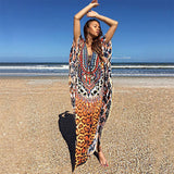 Solid Plus Size Long Kaftan Casual V-Neck Robe Summer Batwing Sleeve Woman Clothing Side Split Beachwear Maxi Dress Q1383