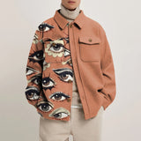 Momentlover Eyes Print Hipster Men Jackets Turn-down Collar Shirts Spring Autumn Fashion Cardigan Tops Casual Streetwear England Style