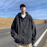 Momentlover American Style Hooded Sweatshirt Men's Zip Up Hoodie Harajuku Retro Streetwear Women Loose Jacket Spring Fall New In