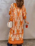 Printed Fringed Long Kimono Dress Bikini Wrap Cover-Ups Plus Size Women Summer Clothes Beach Wear Swim Suit Cover Up A1098