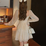 Hotsweet Women Dress Slim A-LINE Princess Sleeves Korean Empire Square Collar Chiffon Flounced Edge Solid Pullover Sexy Dress