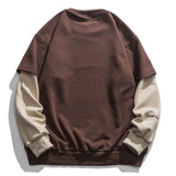 Momentlover Vintage Flocked Letter Fake Two Patchwork Hoodie Pullover Harajuku Sweatshirts Men Hip Hop Streetwear Loose Casual Tops