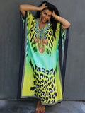 Solid Plus Size Long Kaftan Casual V-Neck Robe Summer Batwing Sleeve Woman Clothing Side Split Beachwear Maxi Dress Q1383