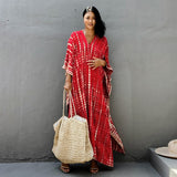 Printed V-Neck Batwing Sleeve Side Split Loose Dress For Women Clothes Plus Size Beachwear Maxi Dress Q1218