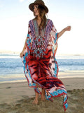 Solid Plus Size Long Kaftan Casual V-Neck Robe Summer Batwing Sleeve Woman Clothing Side Split Beachwear Maxi Dress Q1383