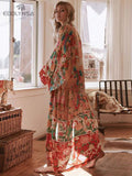 Floral Printed Front Open Summer Women Beach Wear Wrap Dress Chiffon Tunic Sexy Sarongs Robe De Plage Pareo Q751