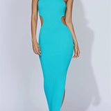 Women Tube Dress Strapless Off Shoulder Cutout Solid Color/Striped Print Knitted Long Dress Summer Beach Vestido