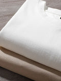 Momentlover  -  120 Thread Count 600g Heavyweight T-shirt Men's Pure Cotton Three Pin Short Sleeve Thickened High Weight Solid 7/4 Sleeve