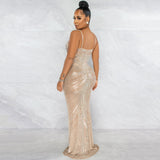 Sparkly Diamond Long Dress  Summer Women Sleeveless Spaghetti Strap Party Dresses Sexy Backless See Through Mesh Maxi Dress