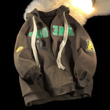 Momentlover Vintage Letter Print Zip Up Hoodie Women Jacket sweatshirt Oversized Casual Teens Clothes Hip Hop Streetwear New Korean