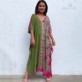 Printed V-Neck Batwing Sleeve Side Split Loose Dress For Women Clothes Plus Size Beachwear Maxi Dress Q1218