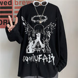 Momentlover Men Long Sleeve T-Shirts Autumn Print Gothic Vintage Ulzzang Cozy High Street Streetwear Trendy Baggy Korean Version Harajuku Bf