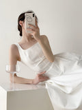 themeisles Korean Straps Midi Dress for Women  New Fashion Elegant Square Collar Sleeveless White Dress Chic Fairycore Vintage Dresses