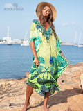 Quick-Drying Bohemian Printed Loose Summer Beach Dress Moroccan Kaftan Women Plus Size Beachwear Tassel Midi Dress Q897