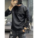Momentlover  -  Stylish Solid Color Letter Embroidery Korean T-Shirt Men's Clothing Autumn New Oversized Casual Pullovers Loose Tee Shirt