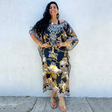 Moroccan Kaftan Boho Print Dress Sexy Batwing Sleeve Maxi Dress  Summer Women Clothing Beach Wear Casual Maxi Dress Q1394
