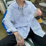 Momentlover  -  Man Stylish Button Blouse Simple Striped Long Sleeve Summer Spring Cardigan Stripe Blue Classic Casual Oversize Button Up Shirts