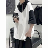 Momentlover  -  Fake Two T Shirts Men Sumemr Hip Hop Patchwork Short Sleeve T-shirt Men Fashion Clothing Brand Cotton Tee Shirts