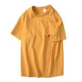 Momentlover  -  Summer Japanese Heavy Cotton T-shirt Men's Brushed Round Neck Thick Cotton Short-sleeved Khaki T-shirt