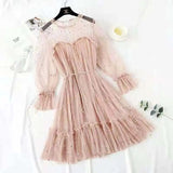 Geuxml  Mesh Beach Dresses Women Sequined Korean Style Princess Fairy Dress Elegant Vestido Feminino Sweet College Female Popular
