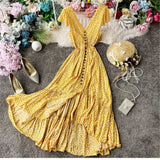 Bohemian Printed Blue Backless Sexy Summer Floral Beach Vacation Dress Female V-Neck Irregular Vestidos