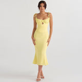 Summer Women Spaghetti Strap Mermaid Dress Lady Sexy Sleeveless Backless Solid Color Sheath Mermaid Dress Vestidos SS205