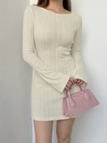 Casual Basic Backless Knitted Fare Sleeve Women Dresses Mini Solid Fashion Chic Bodycon Autumn Dress Elegant Outfits