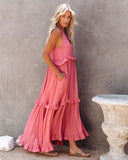 Sexy Blue Ruffled Halter Neck Sleeveless Maxi Dress Casual Women Summer Clothes Streetwear Sundress Vestido De Mujer A1228