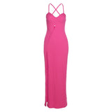 Hollow Split Sexy Bodycon Midi Dress Women New Summer Beach V Neck Backless Sundress Rose Party Evening Elegant Dresses Birthday