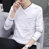 Momentlover  -  Fashion V-Neck Loose Korean Printed T-Shirt Men's Clothing Spring New Casual Pullovers Long Sleeve All-match Tee Shirt