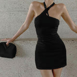 Thanksgiving Day Gift Summer Tank Strap Halter Sling Casual Evening Party Sexy Backless Women's Clothes Basic Bodycon Mini Dress Prom Vestidos