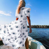 Wrinkle-Free Pink Eyes Chiffon Dresses Sexy Short Sleeve  Summer Beach Dress Women Beach Wear Swim Suit Cover Up D1
