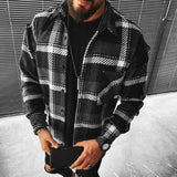 Momentlover Business Casual Plaid Print Wool Shirt Jacket Men  Spring Single Breasted Lapel Top Autumn Pocket Patchwork T-shirt Cardigan