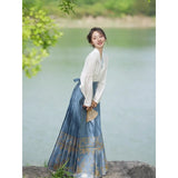 Women Hanfu Suit Embroider Flower Top&skirt New Chinese Style Dress Improved Horse-Face Skirt Summer New Qipao Vintage Vestidos